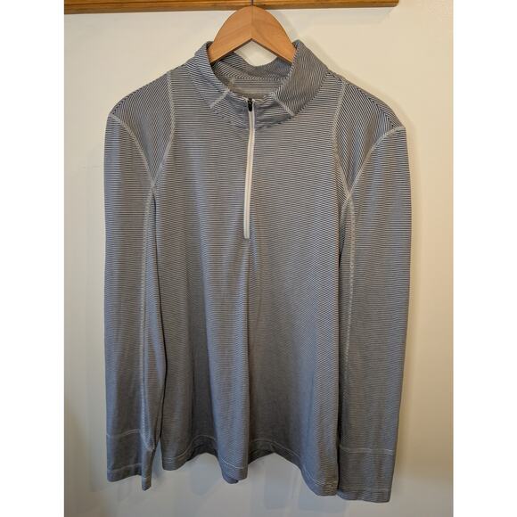 Toad&Co Tops - Toad&Co On Rush Quarter Zip Pullover Navy White Micro Stripe Organic Med